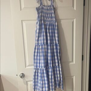 Chic Blue and White Gingham Maxi Dress